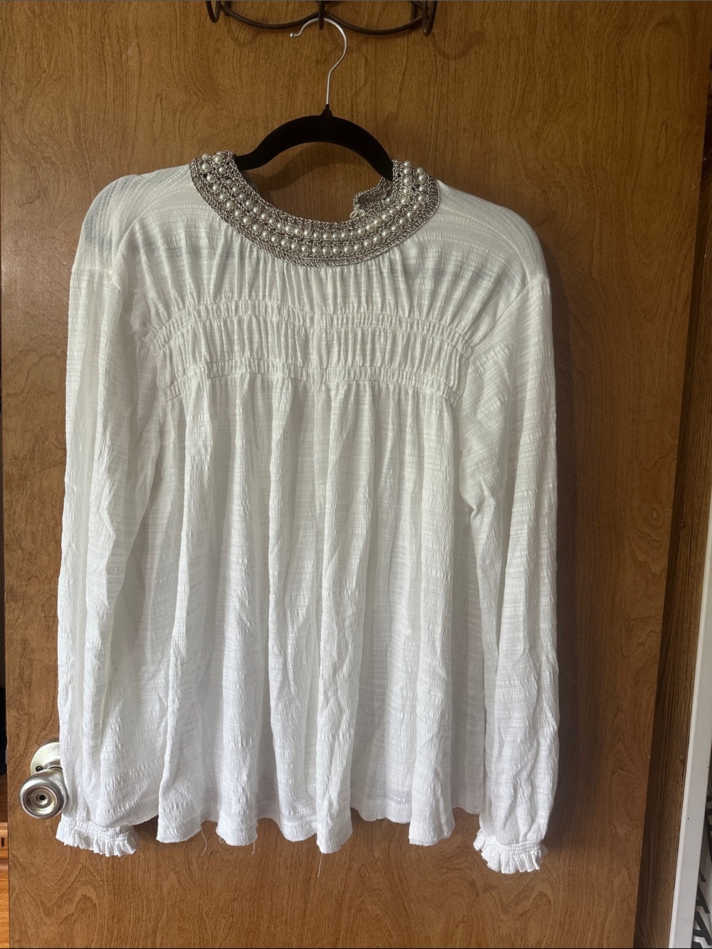 gimmicks by BKE White Long-Sleeve Top with Jeweled Collar